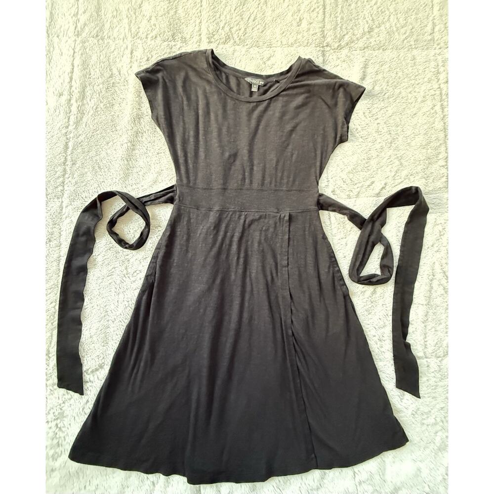 TOAD & Co Cue Wrap Cafe Dress Update Charcoal Belted Stretch Size XS